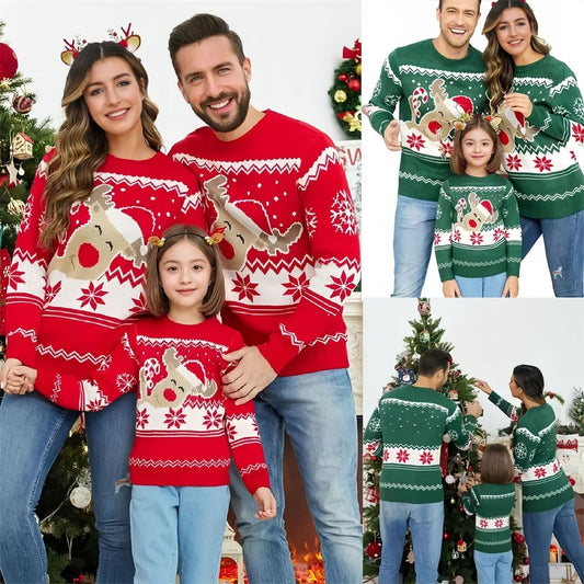 Cartoon Elk Jacquard Pullover Sweater
