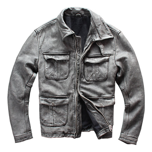 Men's Leather Coat | Business Shirt Style with Motorcycle Clothing Fit