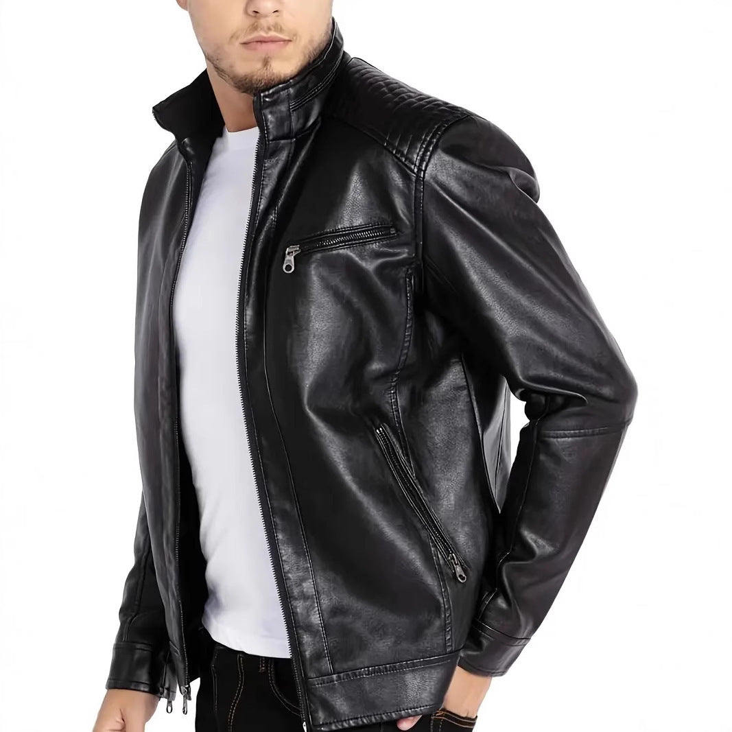 Men's Stand Collar Punk Biker Jacket | Faux Leather Polyester Shell