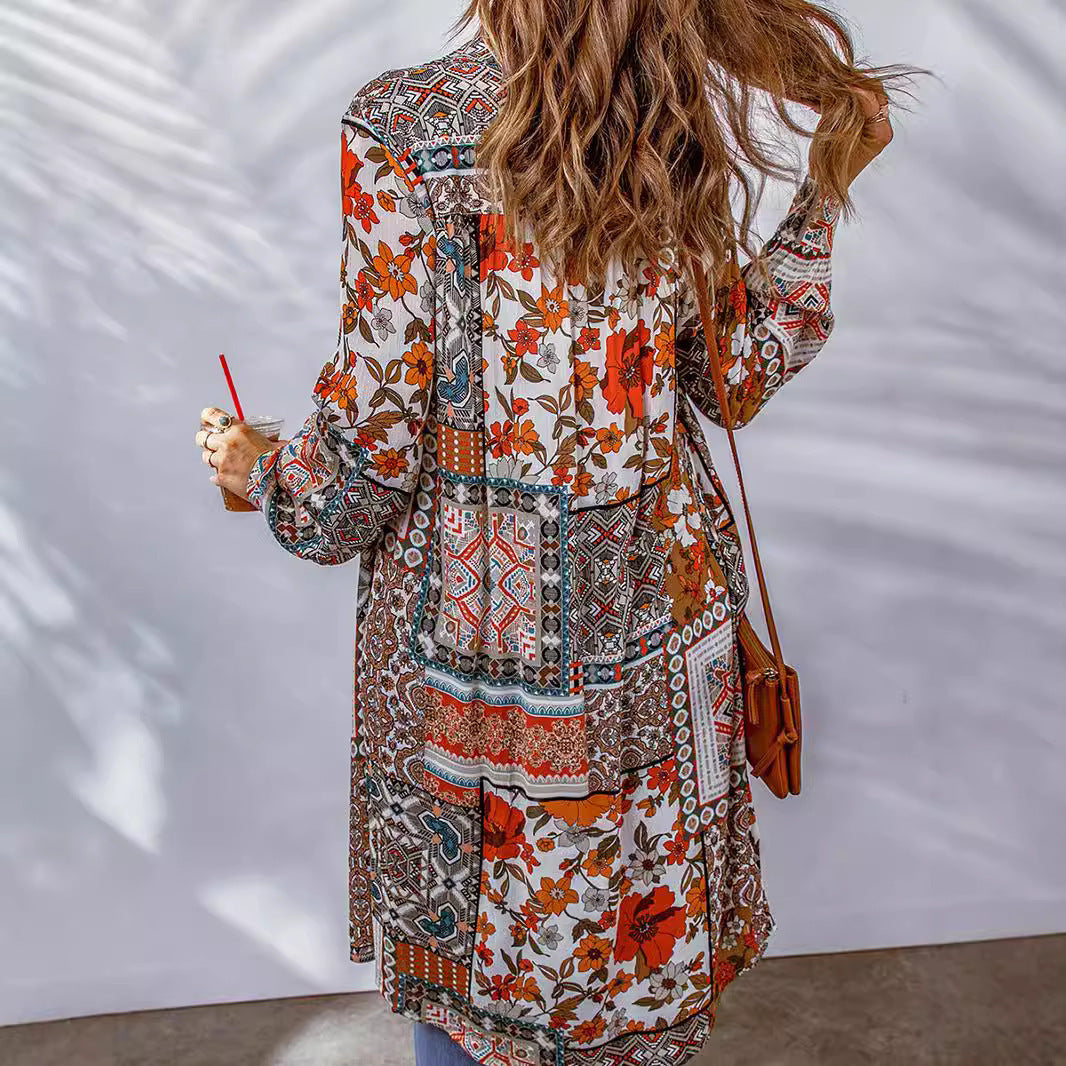Women's Loose Bohemian Button-Up Shirt