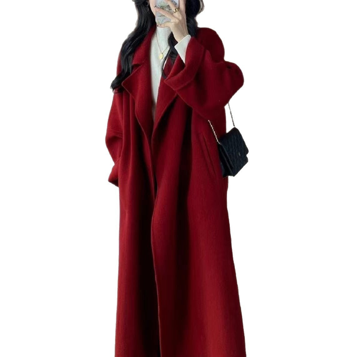 Elegant Tie-Waist Woolen Outerwear