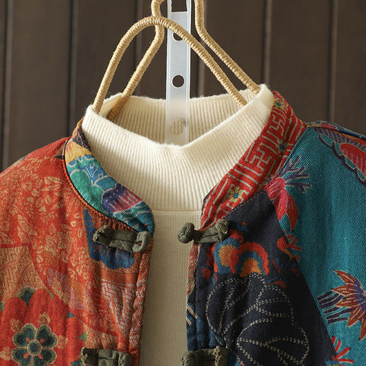 Women's Retro Print Cotton Cardigan Coat