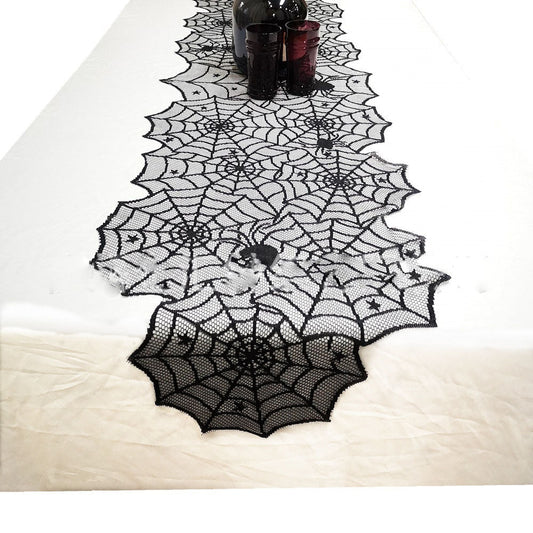 Halloween Tablecloth | Black Lace Spiderweb Table Runner & Home Decoration