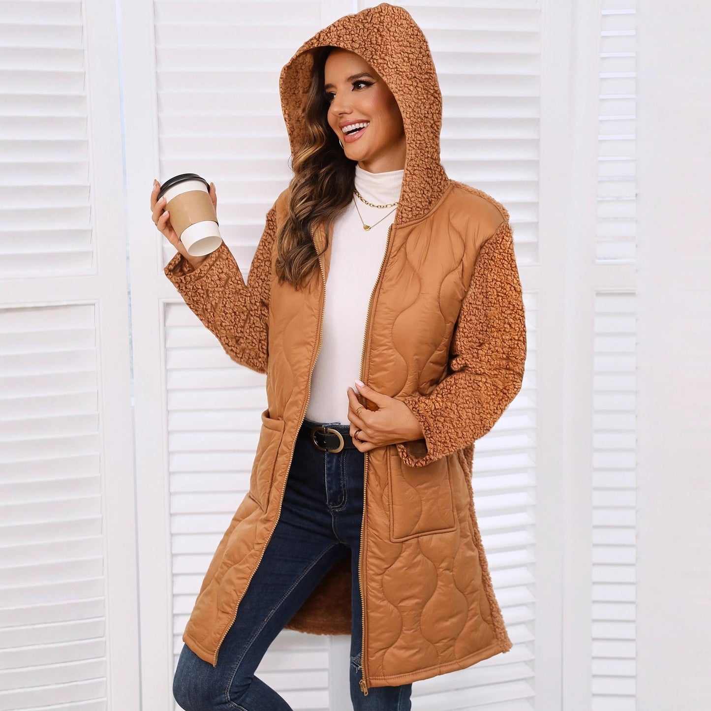 European Style Loose Plush Hooded Jacket