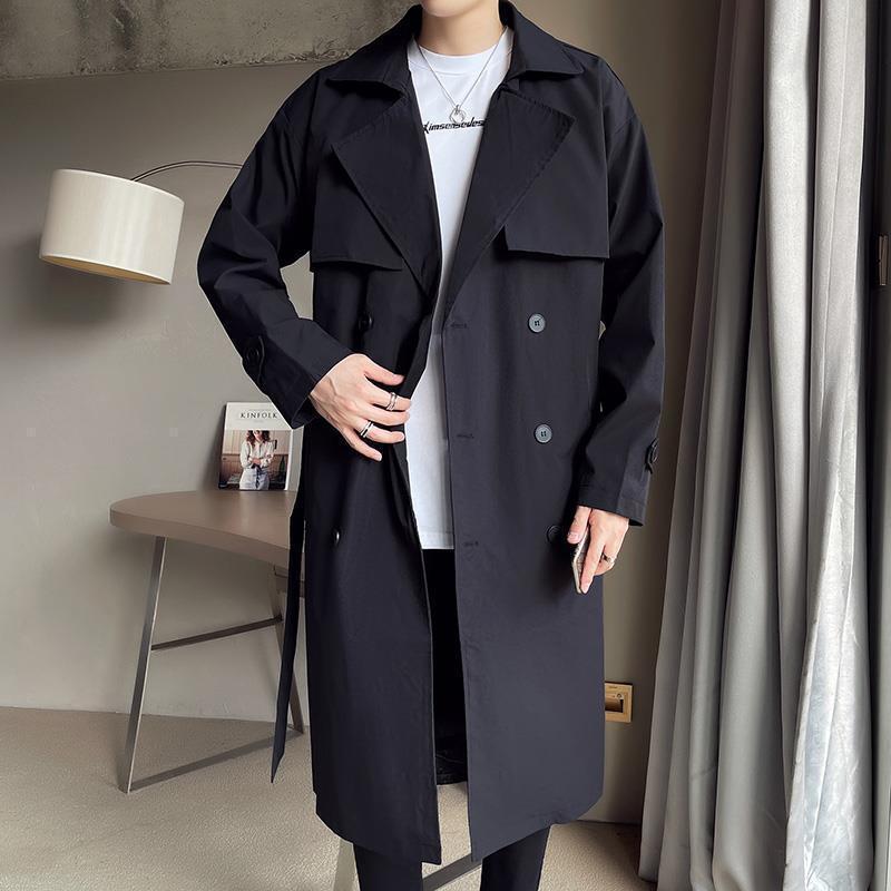 Men's Classic Beige Double-Breasted Trench Coat | Mid-Length Overcoat