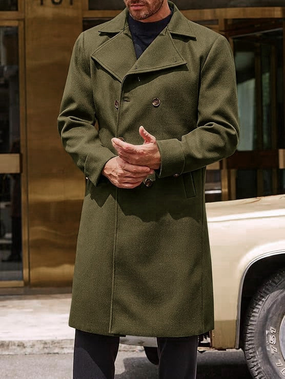 Premium Men's Thickened Wool Blend Topcoat | Double-Breasted Trench Style