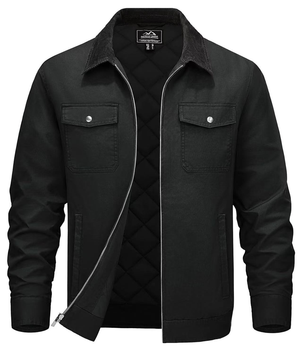 Men's Casual Cotton Padded Coat | Loose Fit, Solid Color, Polo Collar Warm Jacket