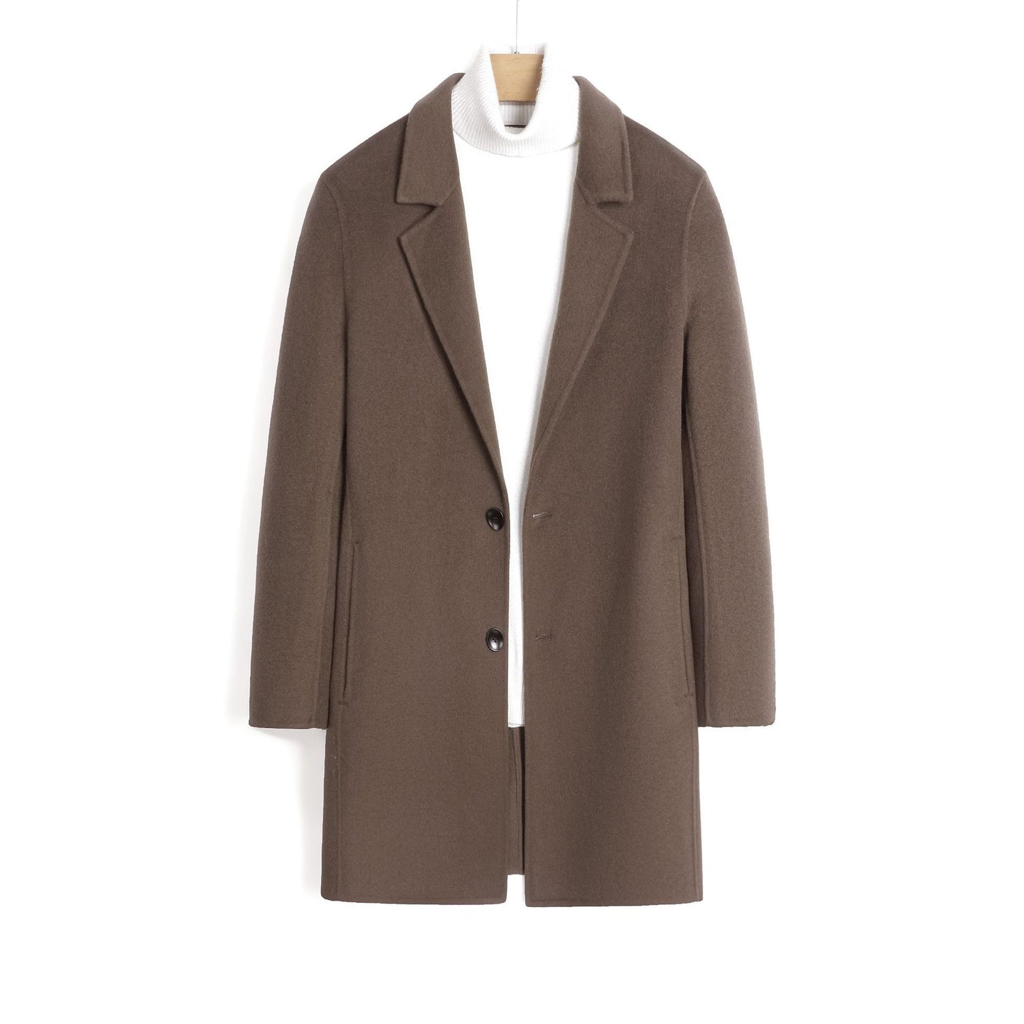Premium Men's Solid Woolen Coat | Mid-Length Slim-Fit Worsted Overcoat
