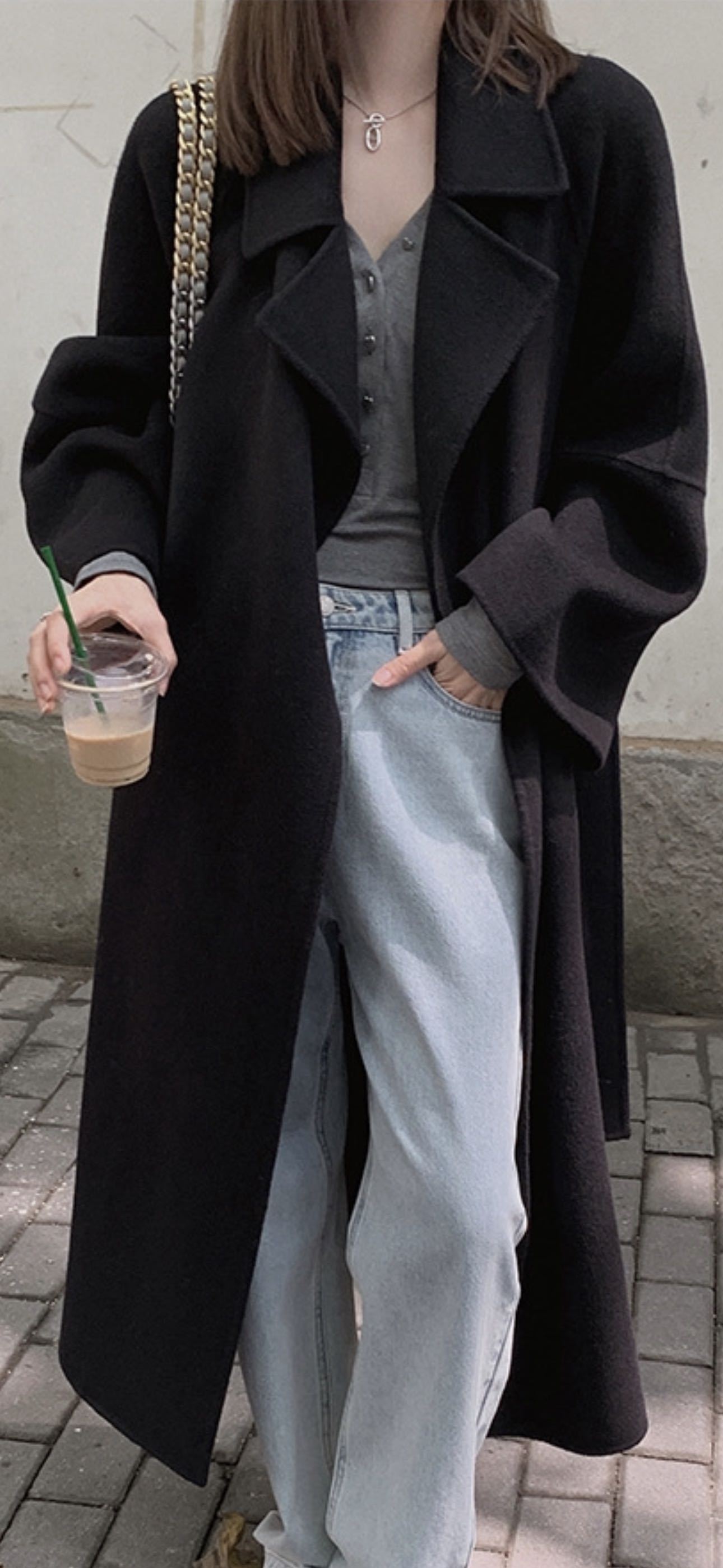 Elegant Tie-Waist Woolen Outerwear