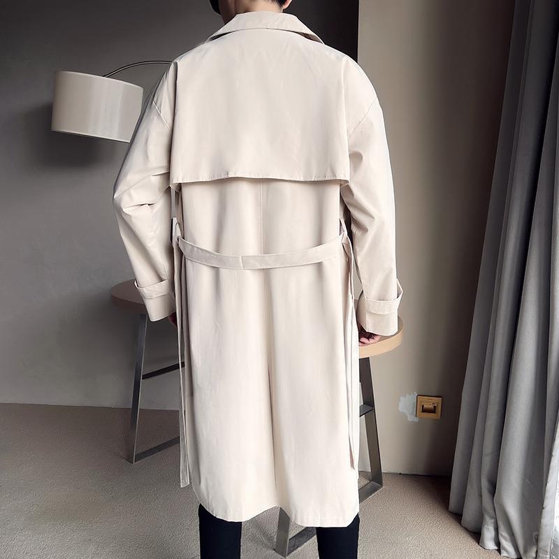 Men's Classic Beige Double-Breasted Trench Coat | Mid-Length Overcoat