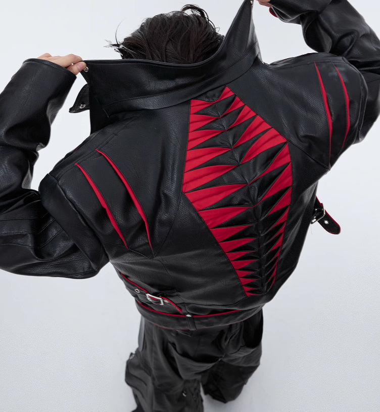 Niche Design Short Leather Jacket | Deconstruction & Pleated Detail Top