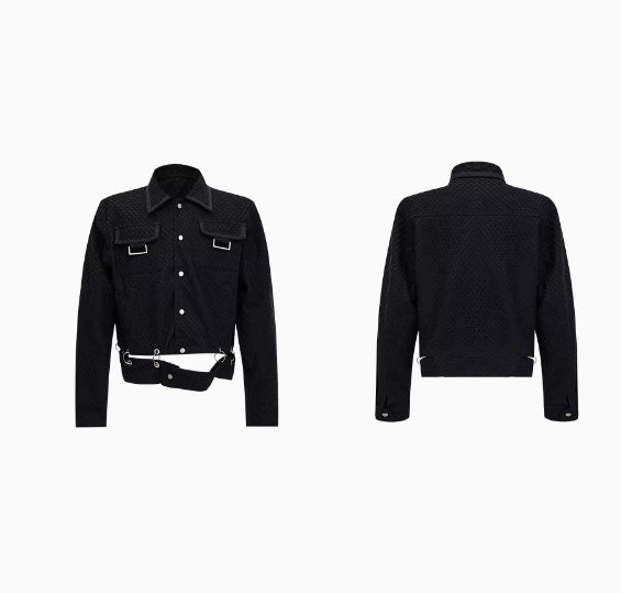 Men's Heavy Niche Grid Design Jacket | Casual Polo Collar Outerwear