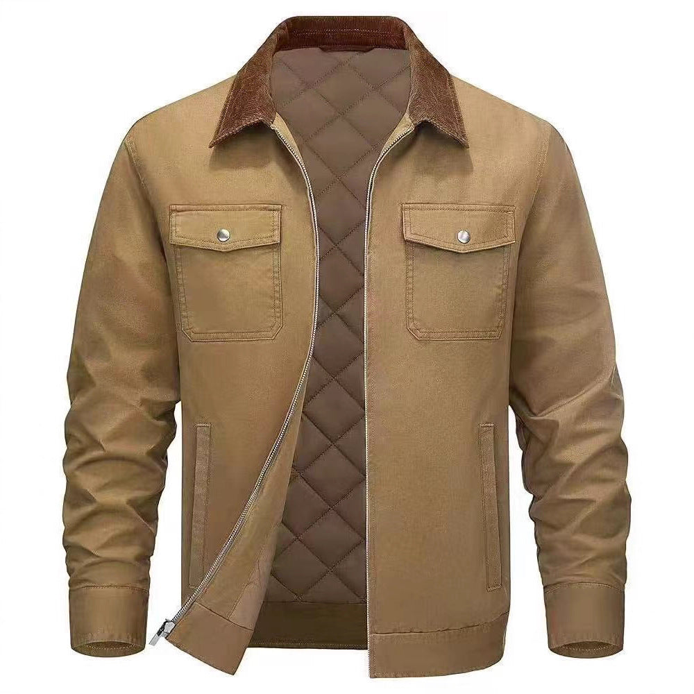 Men's Casual Cotton Padded Coat | Loose Fit, Solid Color, Polo Collar Warm Jacket