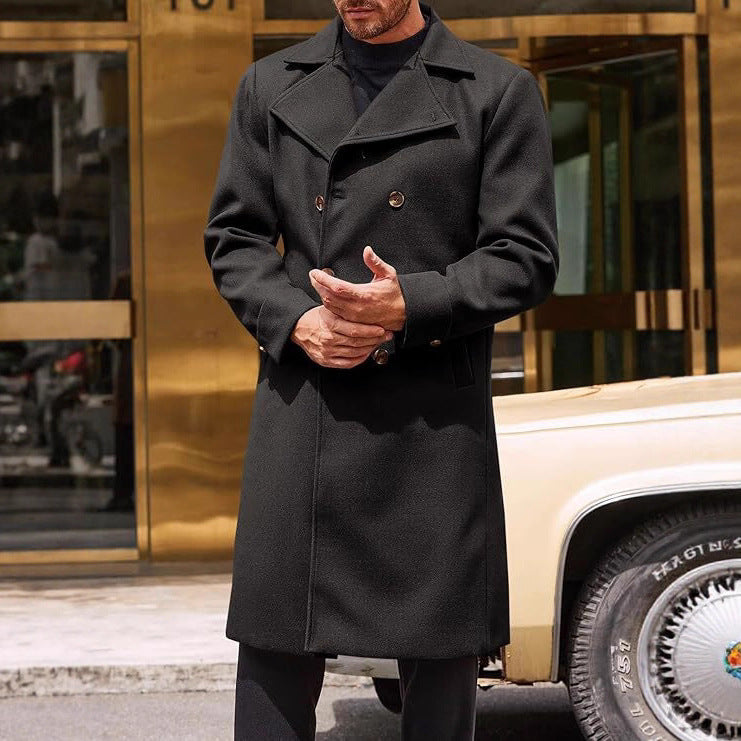 Premium Men's Thickened Wool Blend Topcoat | Double-Breasted Trench Style