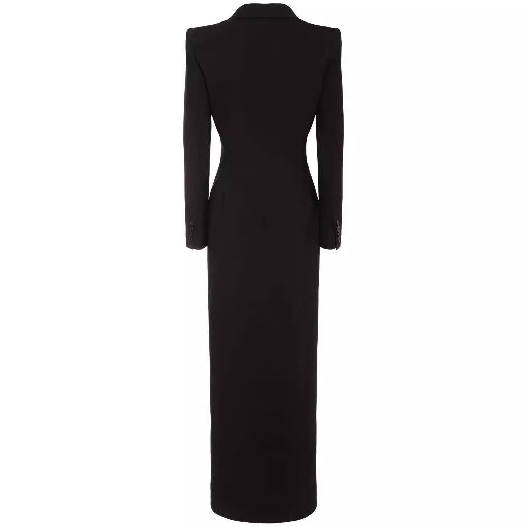 Women's One Button Black Long Blazer Coat