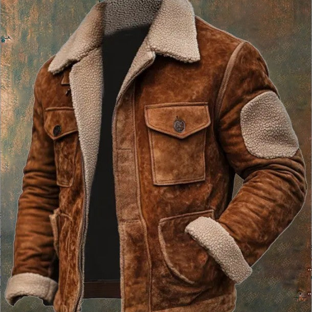 Men's Warm Lambswool Lapel Zip Jacket | Thick Winter Top Coat