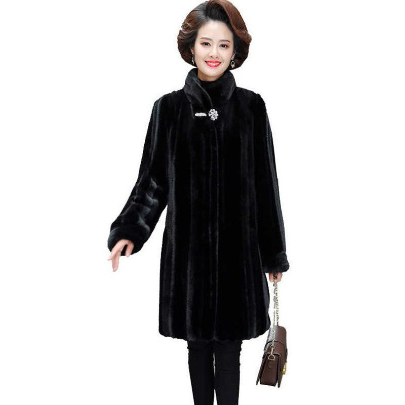 Women's Warm Long Faux Mink & Leather Jacket