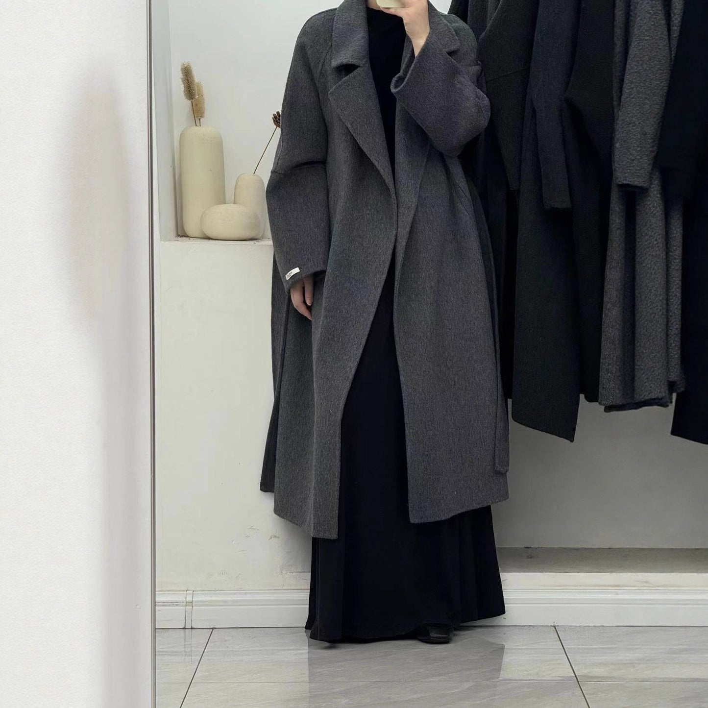 Elegant Tie-Waist Woolen Outerwear