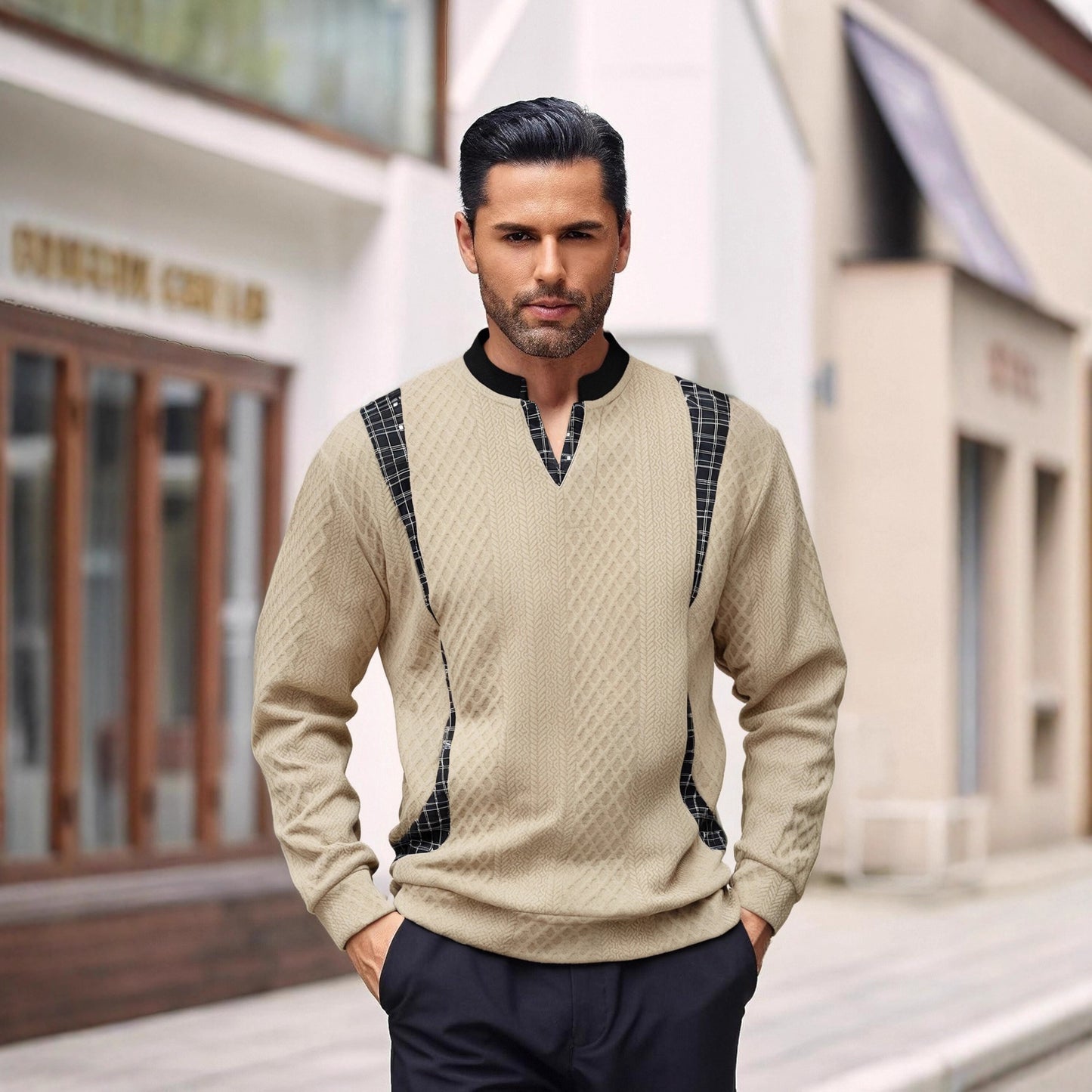 Men's Contrast Color Pullover Sweater | Casual Knit Jumper Top