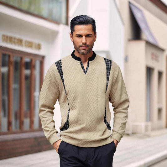 Men's Contrast Color Pullover Sweater | Casual Knit Jumper Top