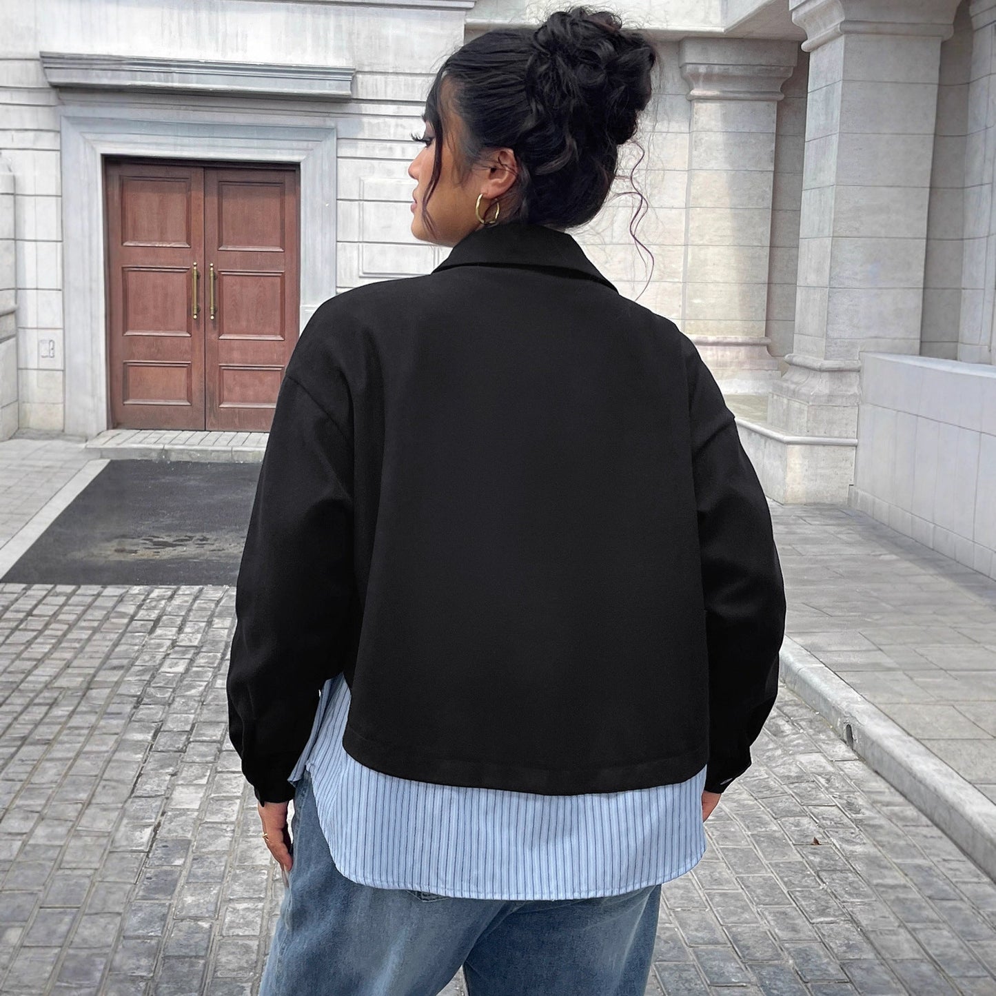 Women's Fashion Stripe Patchwork Coat