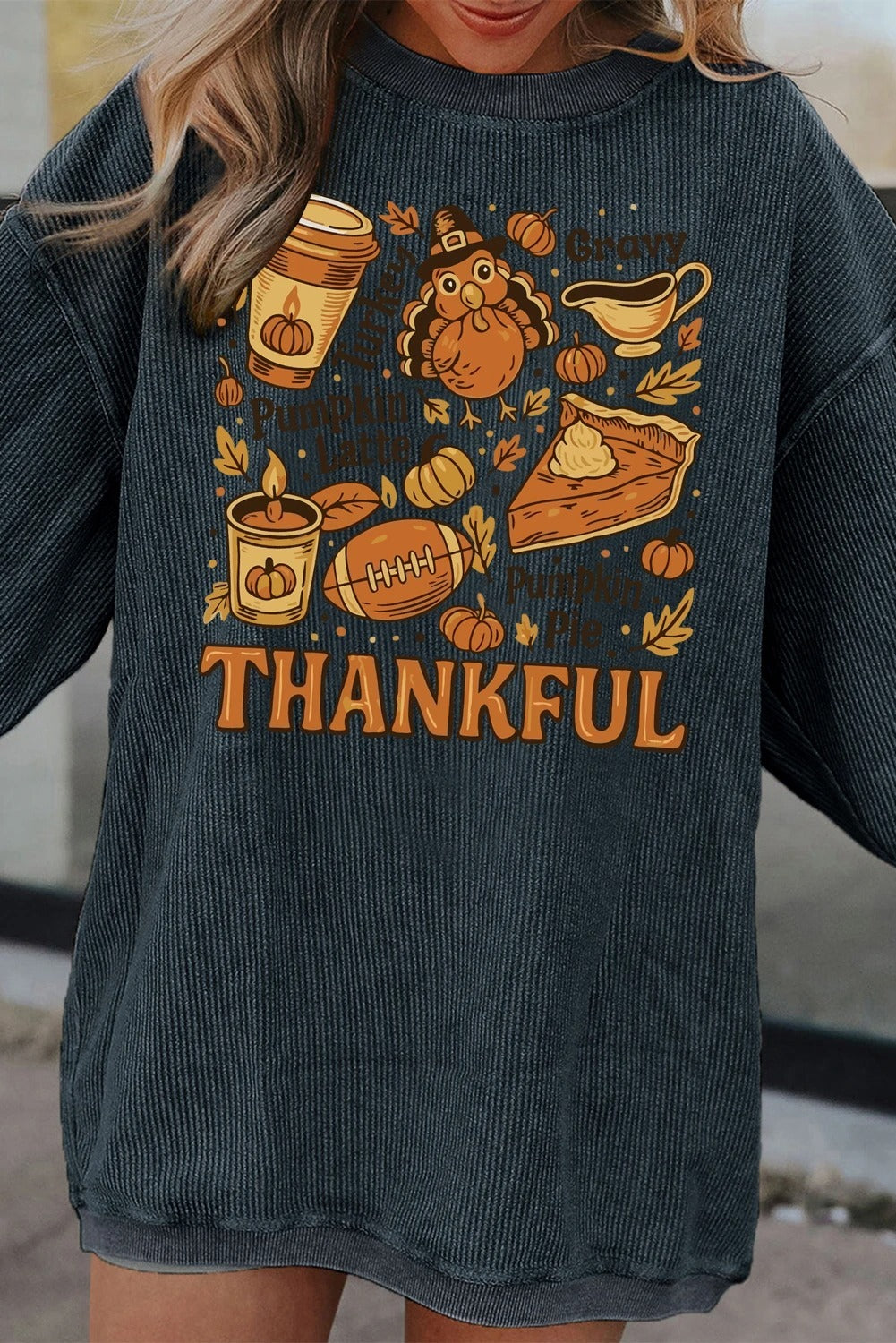 Basic Solid Color Long Sleeve Loose Sweater with Print