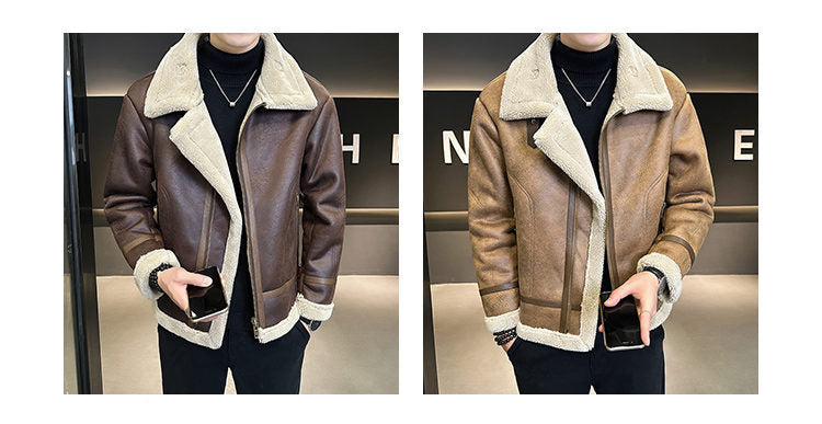 Men's Biker Jacket | Fur-Integrated, Fleece-Lined Thickened Leather Coat