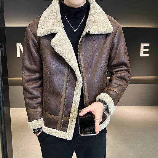 Men's Biker Jacket | Fur-Integrated, Fleece-Lined Thickened Leather Coat