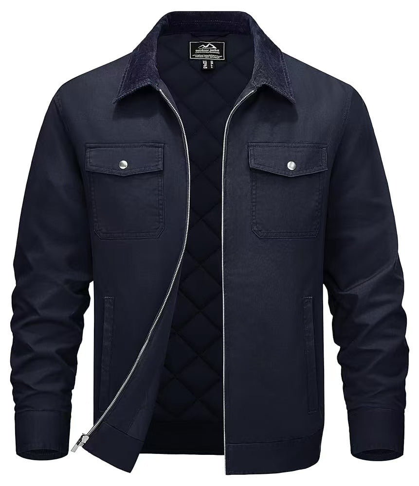 Men's Casual Cotton Padded Coat | Loose Fit, Solid Color, Polo Collar Warm Jacket