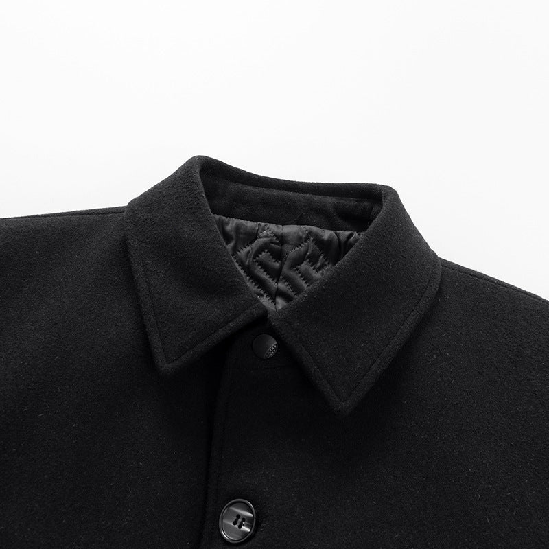 Men's New Mid-Length Woolen Coat | Lapel Collar Casual Winter Jacket
