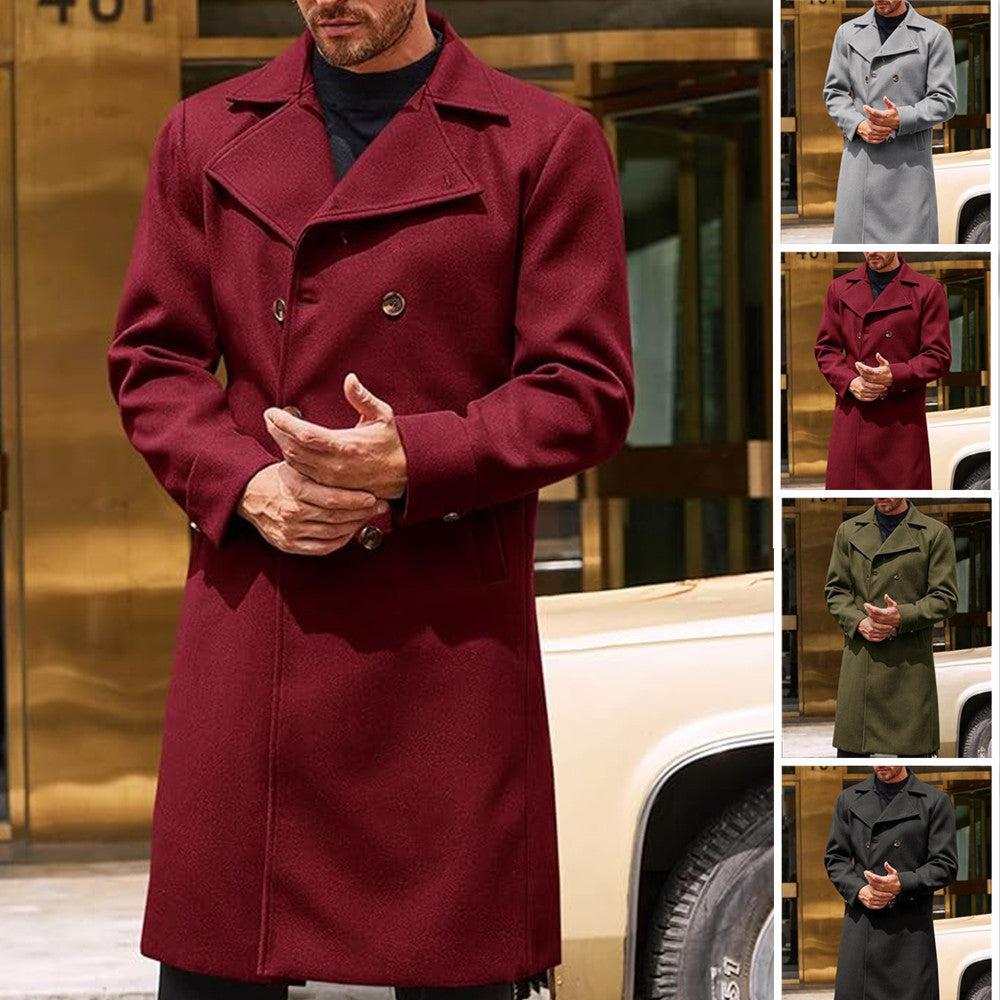 Premium Men's Thickened Wool Blend Topcoat | Double-Breasted Trench Style