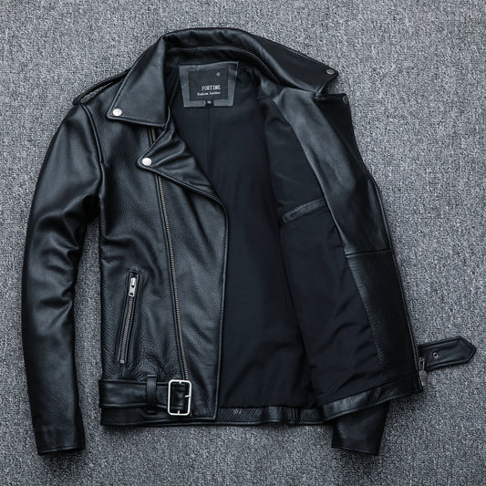 Men's Pure Cowhide Biker's Leather Jacket | Genuine Motorcycle Rider Coat