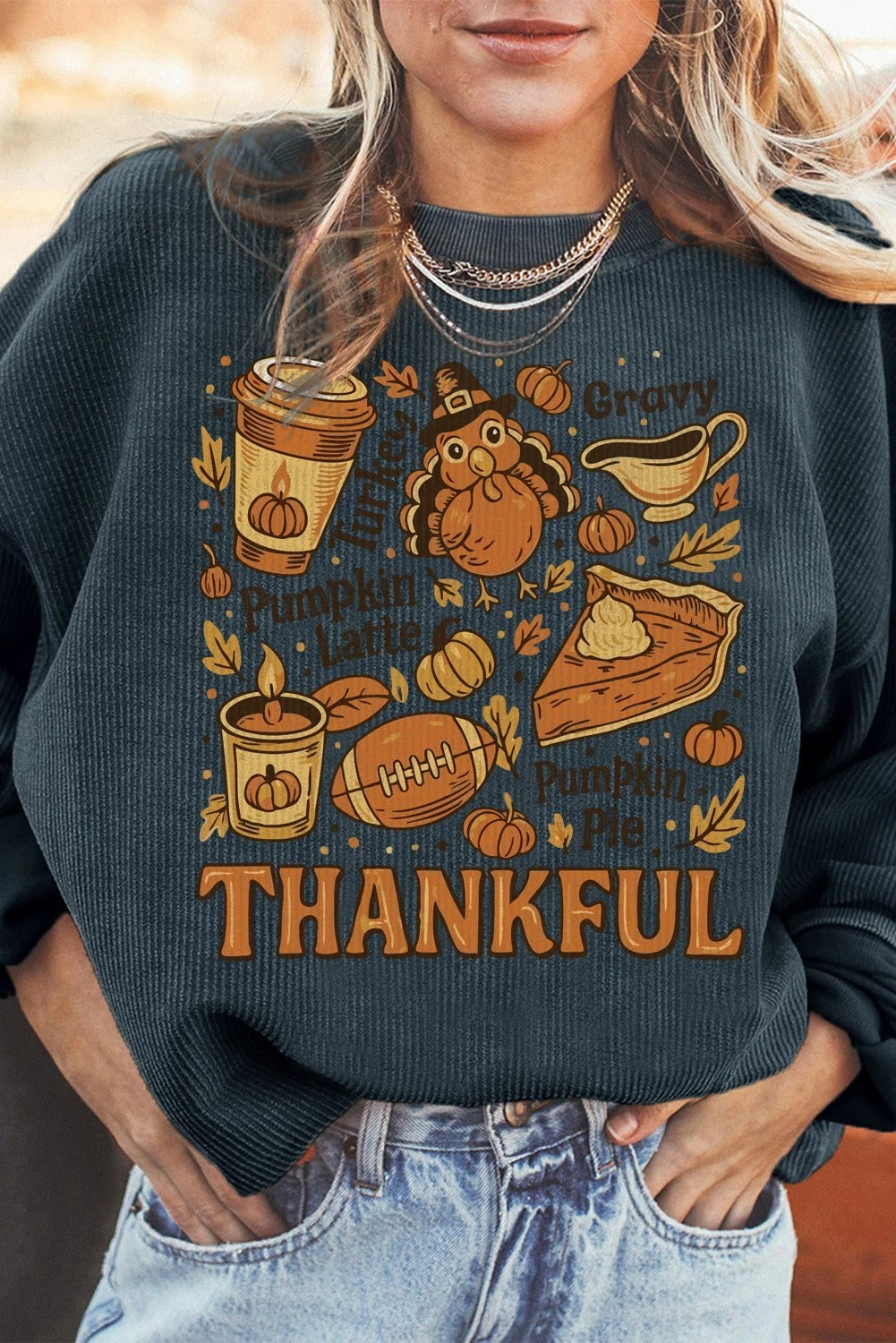 Basic Solid Color Long Sleeve Loose Sweater with Print