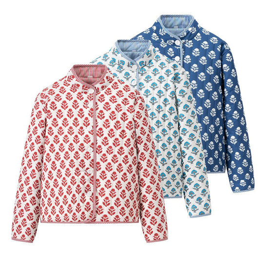 Cotton Reversible Coat with Stand Collar