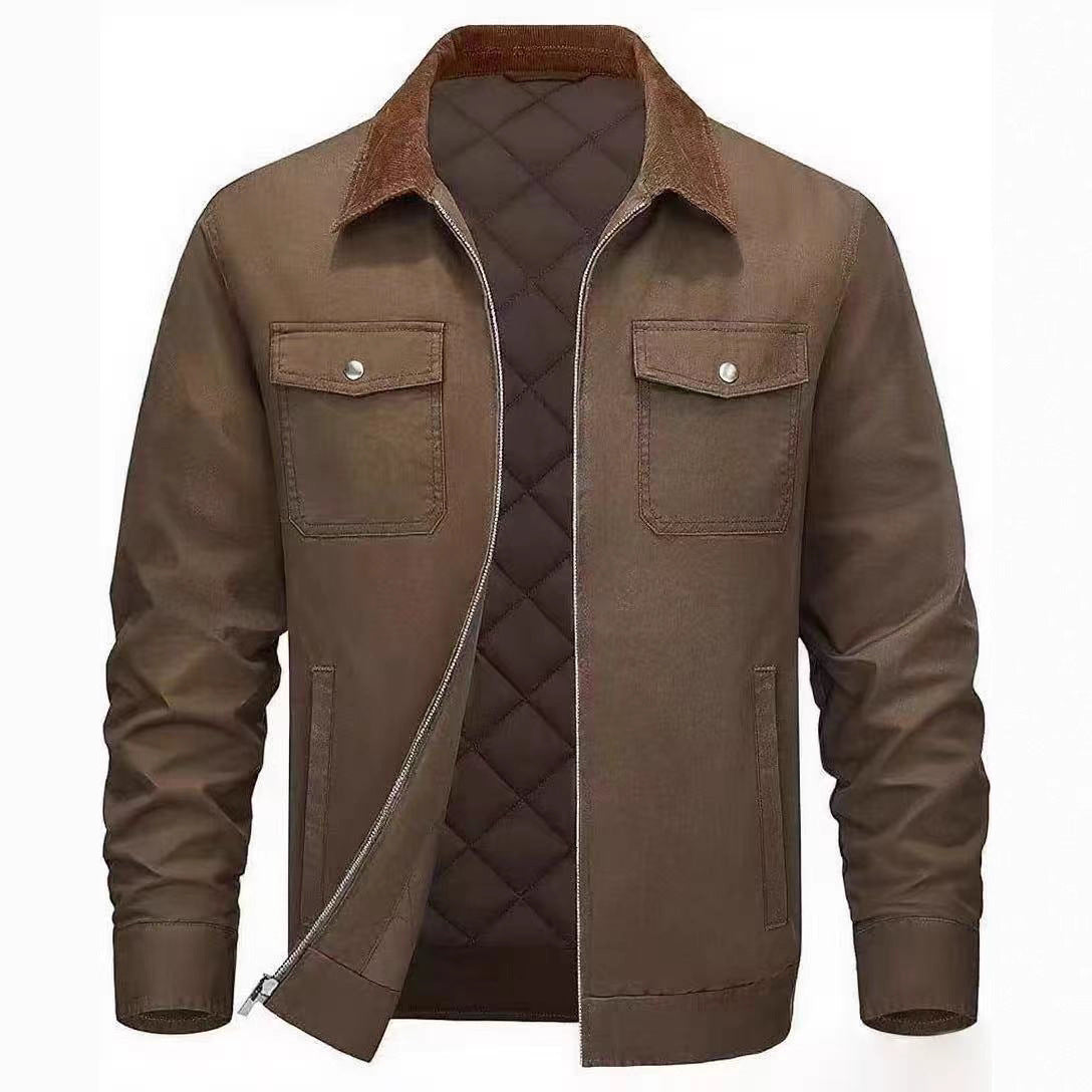 Men's Casual Cotton Padded Coat | Loose Fit, Solid Color, Polo Collar Warm Jacket