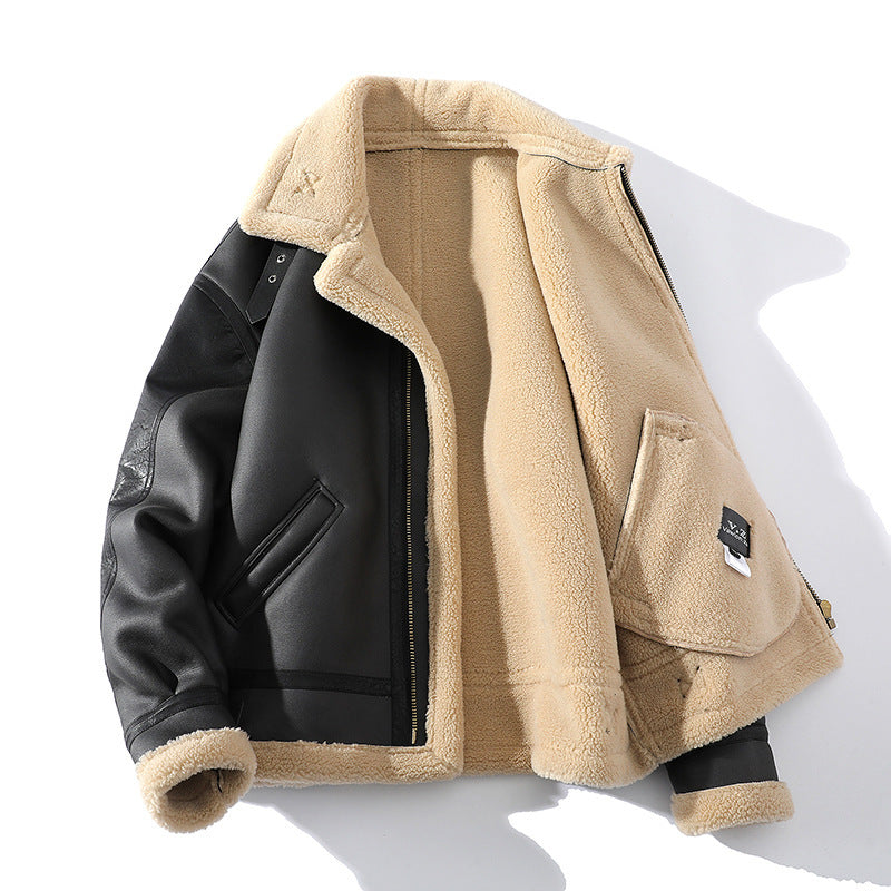 Premium Thickened Sheepskin Leather Jacket | Warm Fleece-Lined Short Winter Coat