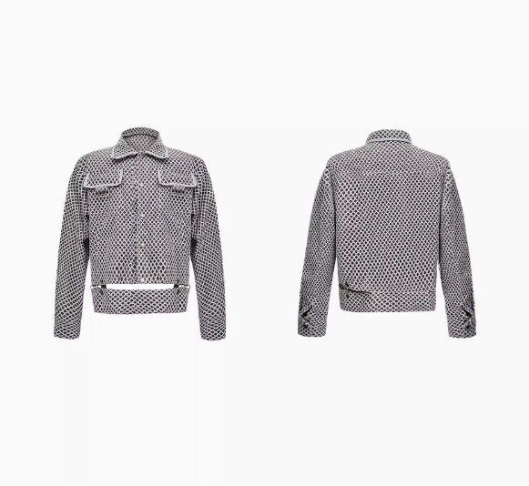 Men's Heavy Niche Grid Design Jacket | Casual Polo Collar Outerwear