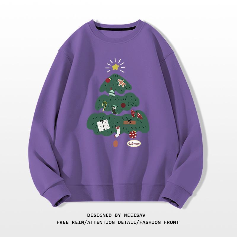 Casual Holiday Christmas Tree Round-Neck Sweatshirt