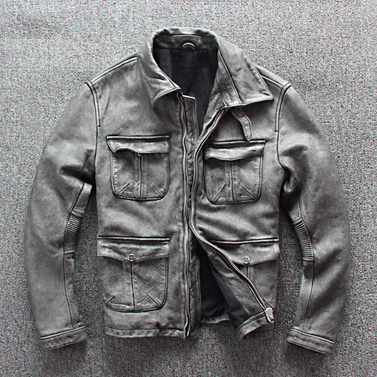 Men's Leather Coat | Business Shirt Style with Motorcycle Clothing Fit