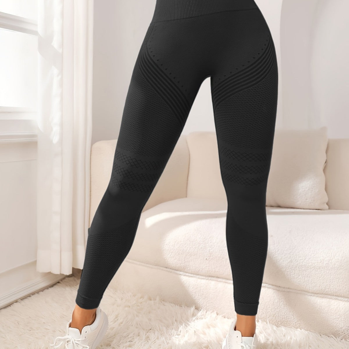 Women's Solid High Waist Striped Yoga Pants