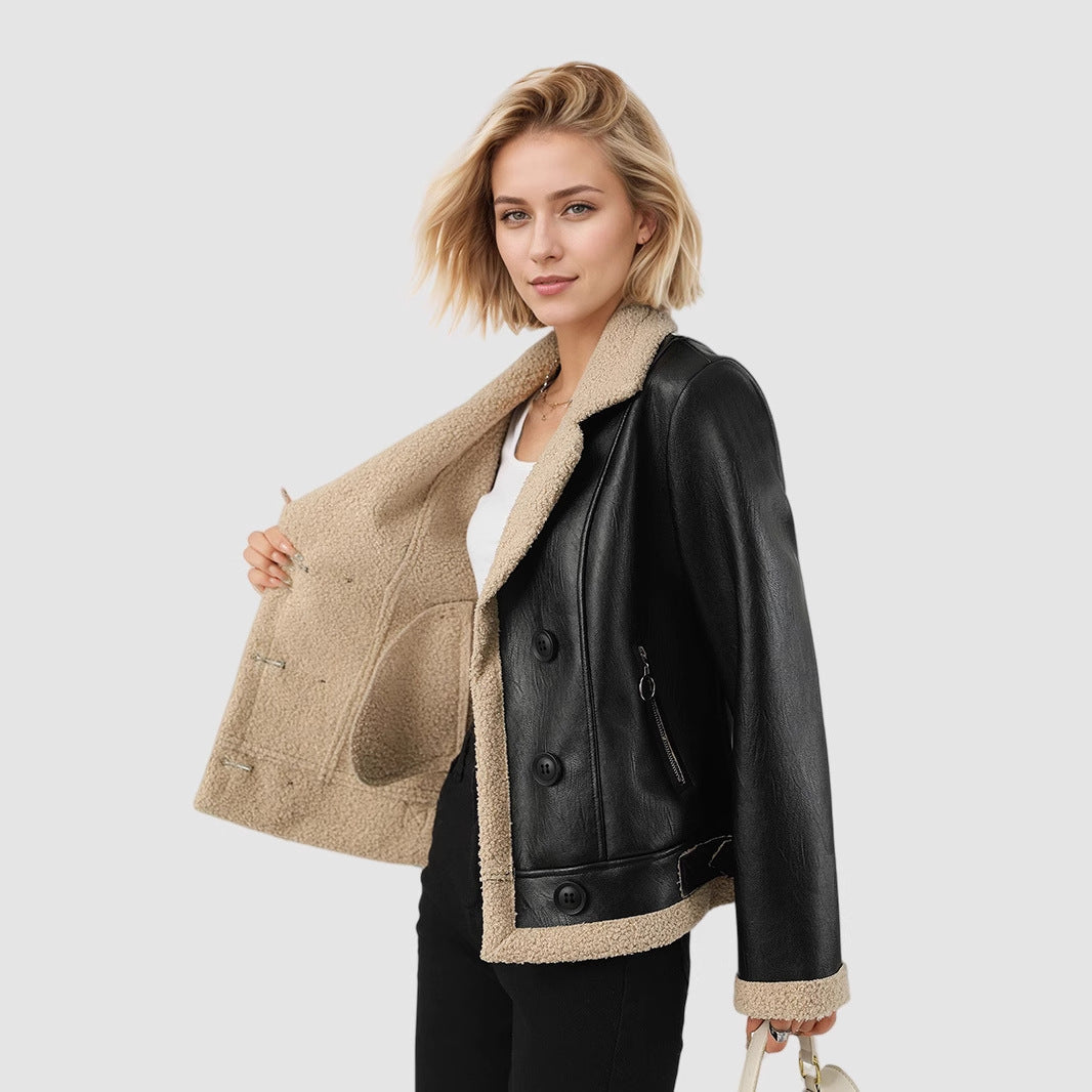 Women's Fleece Lined Faux Leather Coat