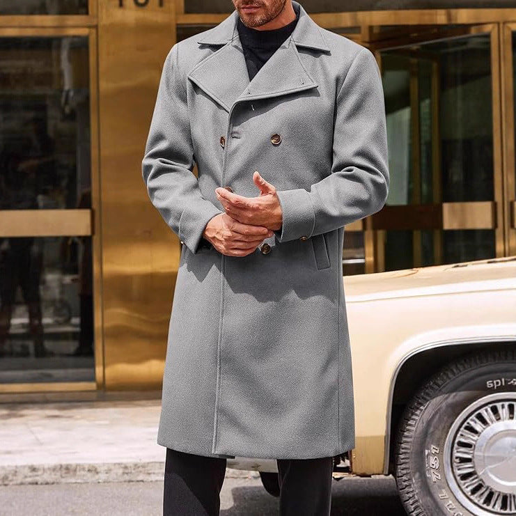 Premium Men's Thickened Wool Blend Topcoat | Double-Breasted Trench Style