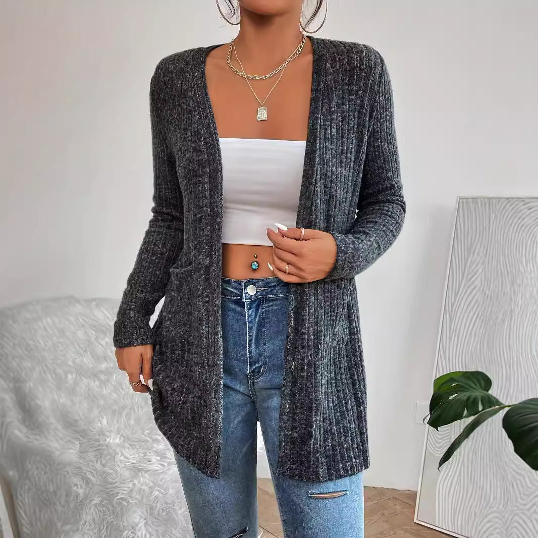 Long Sleeve Knit Sweater Coat with Pockets