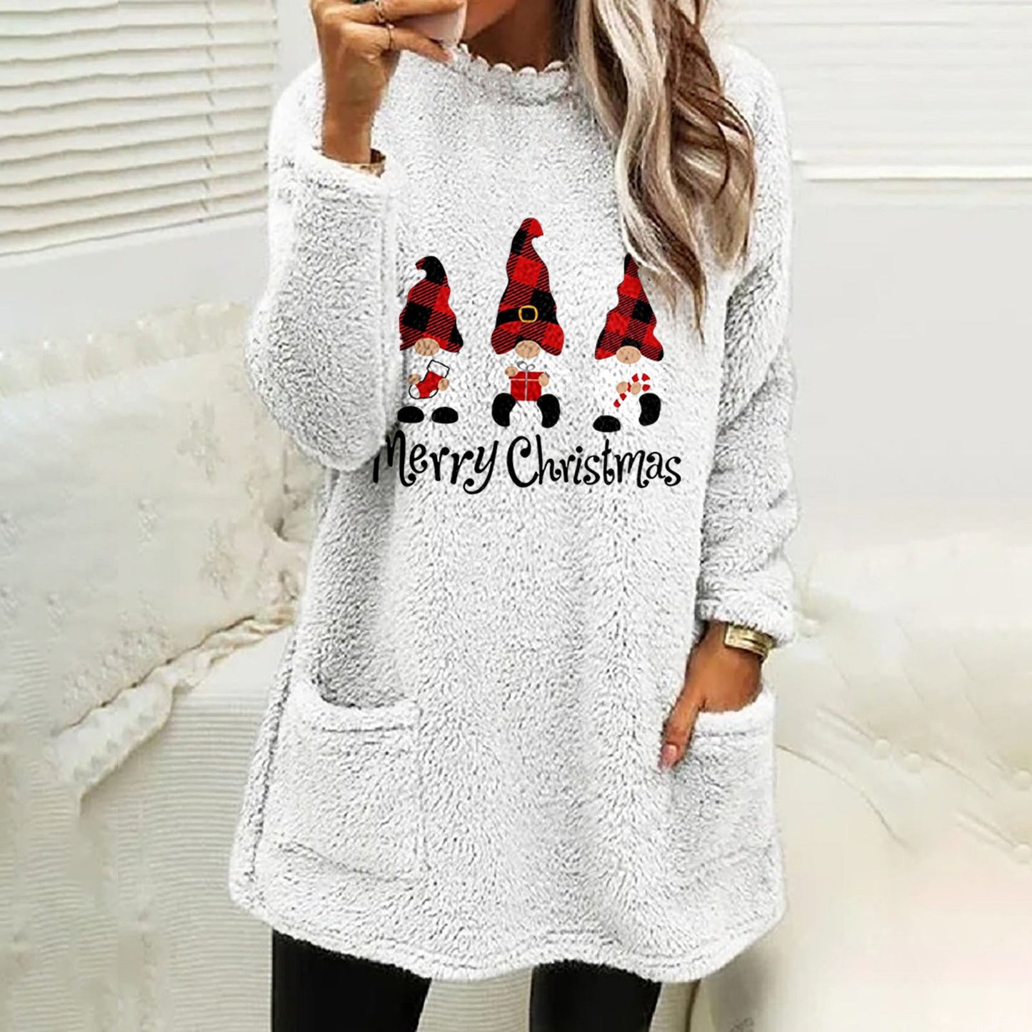 Women's Holiday Letter Graphic Long Sleeve Pocket Fleece Top