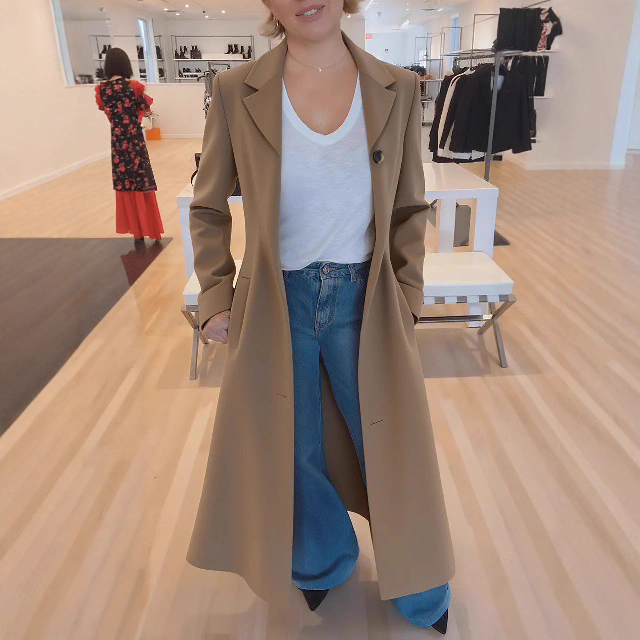 Women's Leopard Print Lapel Trench Coat