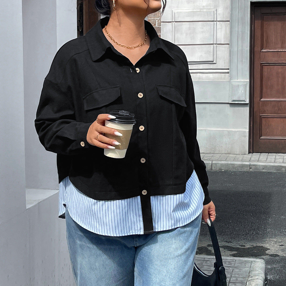 Women's Fashion Stripe Patchwork Coat