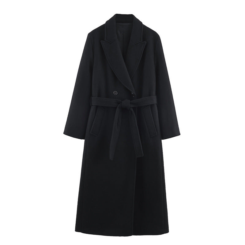 Long Belted Wool Blend Overcoat