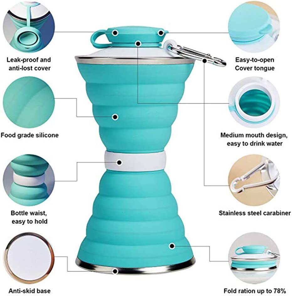 500ML Foldable Silicone Water Bottle - Leak-Proof Portable Sports & Travel Cup for Outdoor, Gym, and Hiking