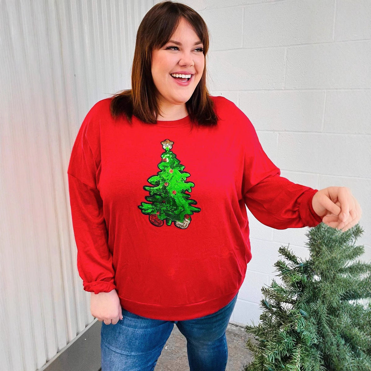 Casual Oversized Christmas Festival Sequin Sweatshirt