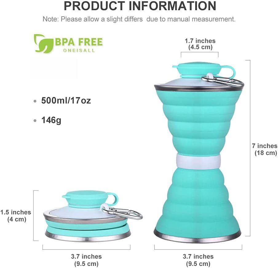 500ML Foldable Silicone Water Bottle - Leak-Proof Portable Sports & Travel Cup for Outdoor, Gym, and Hiking